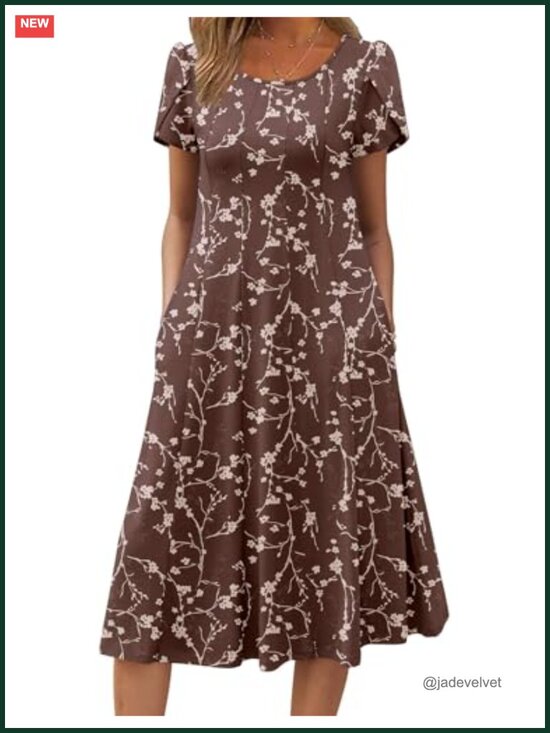 Dresses & Skirts - Loose Flowy Floral Pleated Short Sleeve Midi Dress